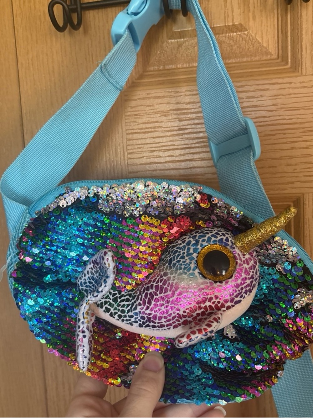 Ty Multicolor Sequin Narwhal Crossbody Bag - Blue Strap